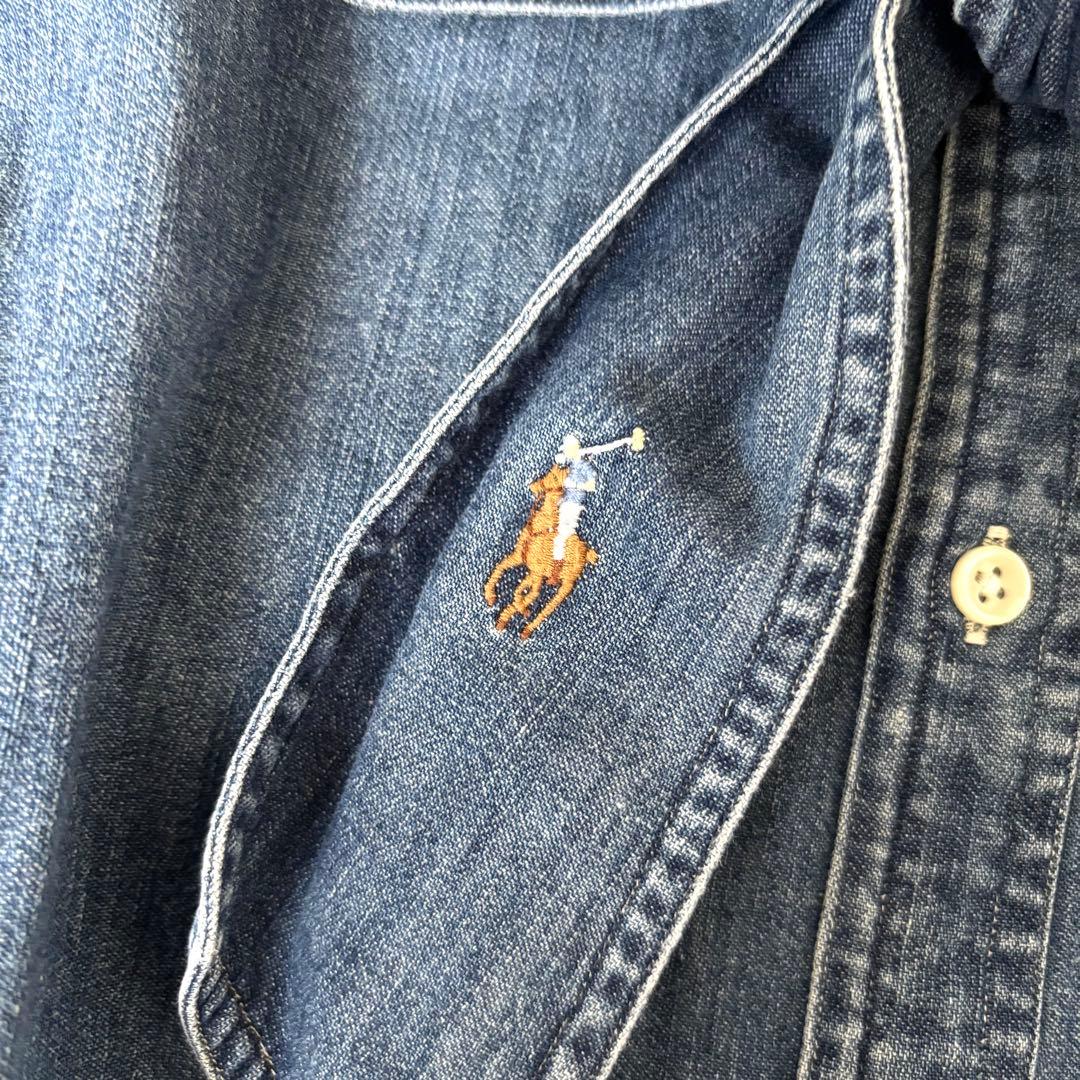 【極美品✨】ポロラルフローレン　シャツ　ボウタイ　ポニー刺繍　インディゴ　８