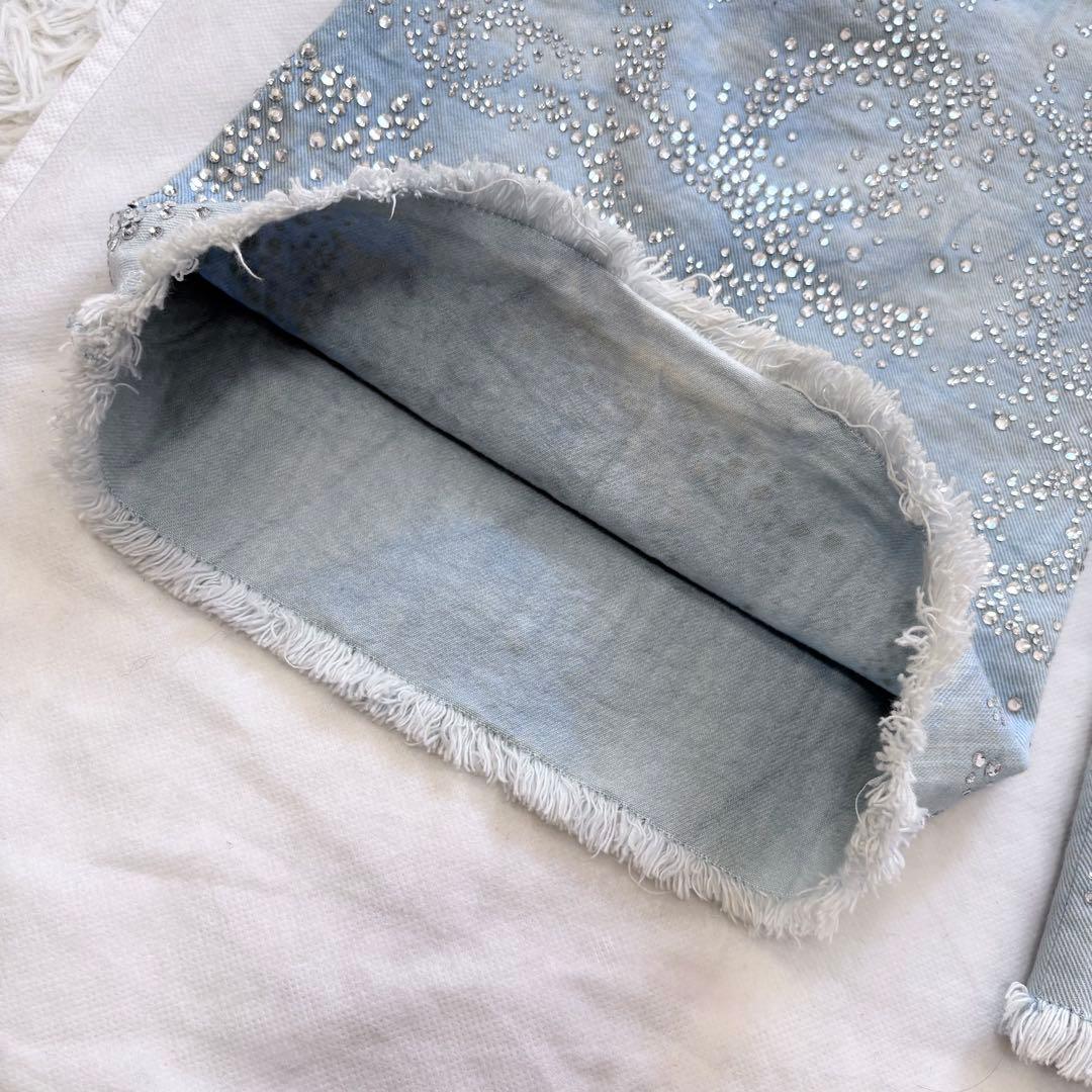 CHANEL デニムパンツ ラインストーン装飾 ココマーク グリポアボタン 40