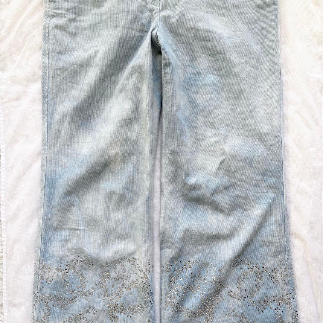 CHANEL デニムパンツ ラインストーン装飾 ココマーク グリポアボタン 40