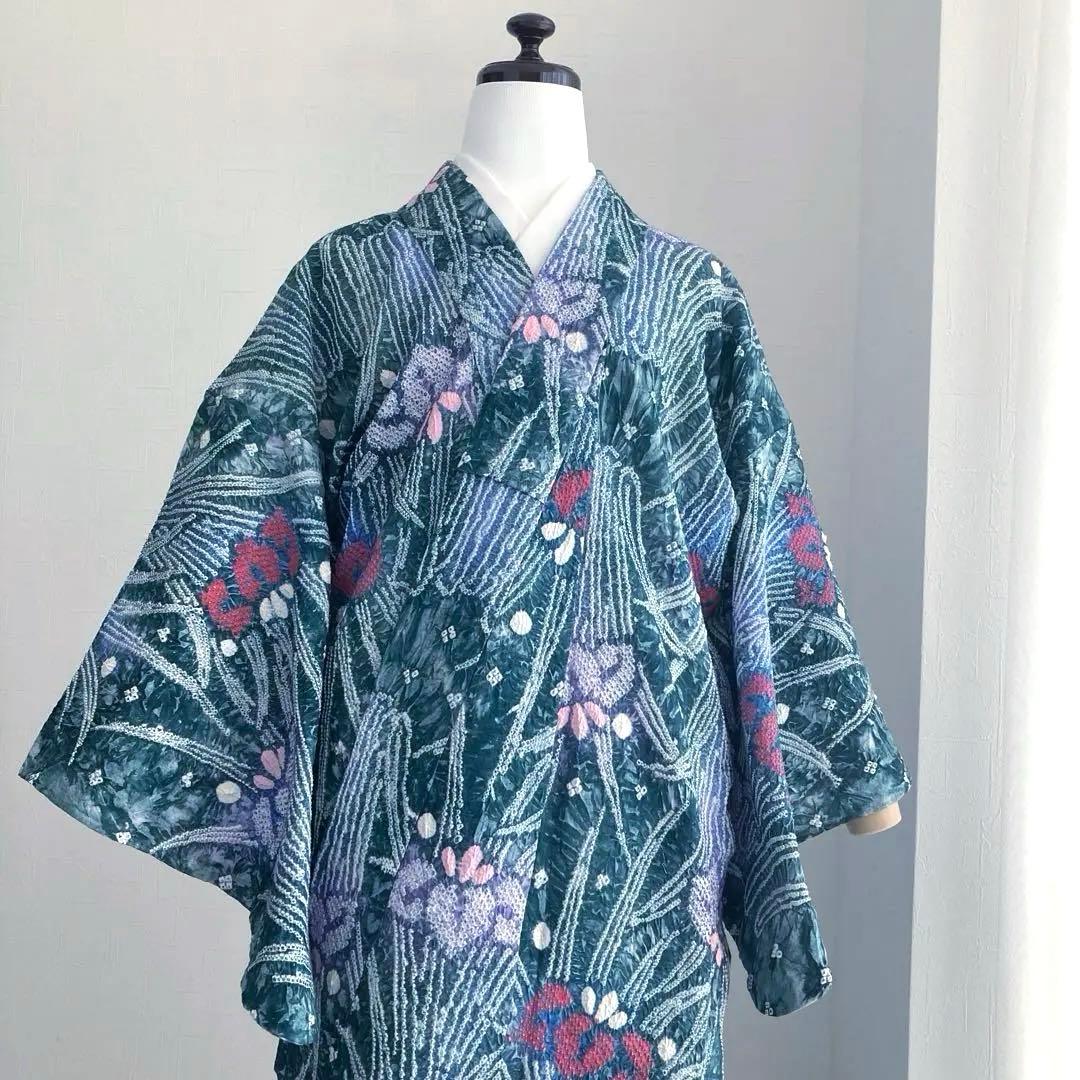 Pearlさま専用 有松絞り浴衣・有松鳴海絞り浴衣　燻んだグリーン　No7-22