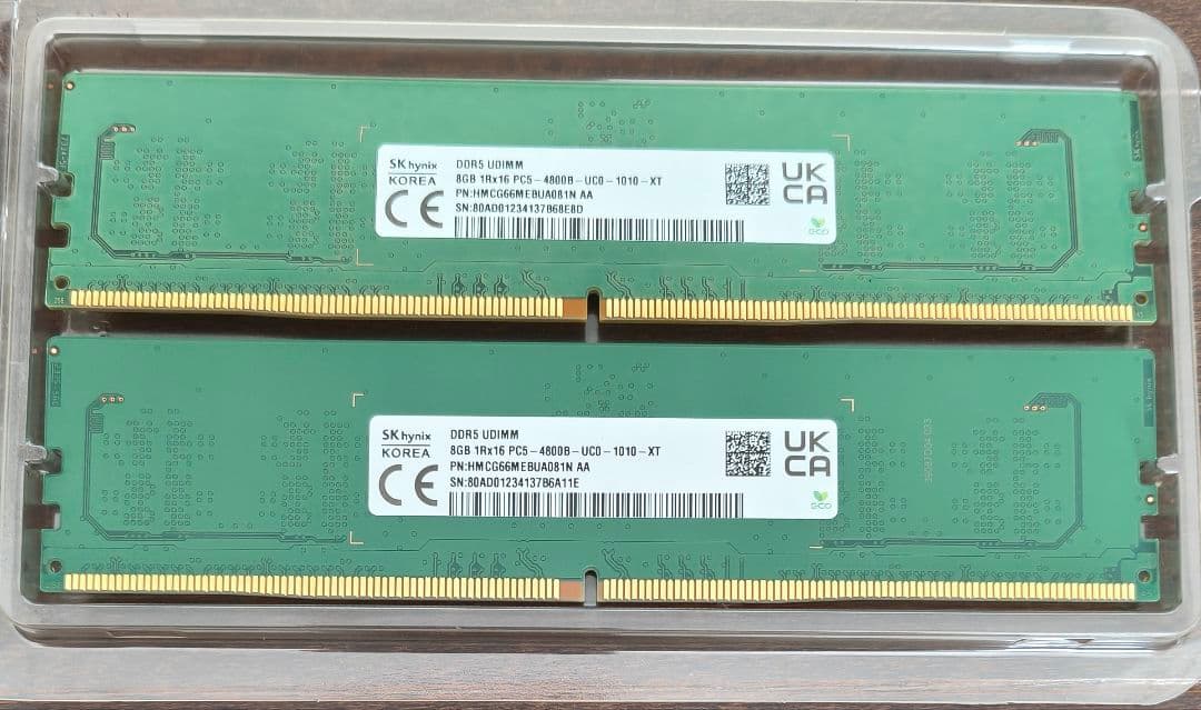 SK hynix DDR5 8GB×2 メモリ DDR5-4800 合計16gb