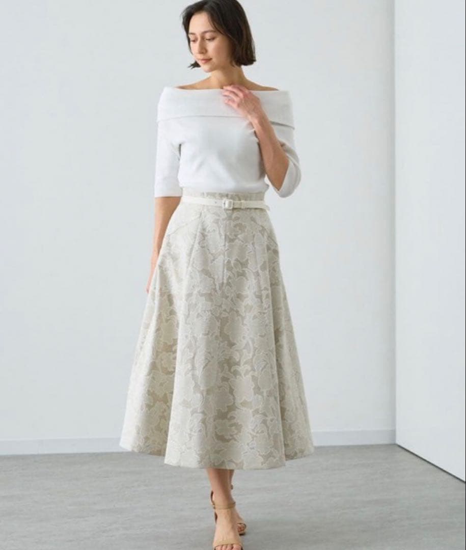 タグ付き ANAYI リネンライク フラワープリント フレアスカート サイズ38