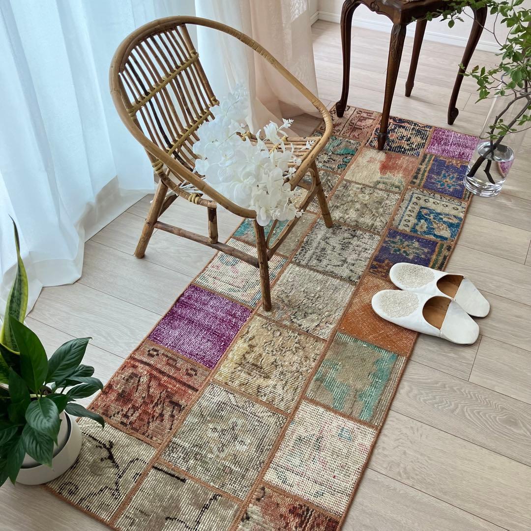 カラフル57×161✳︎パッチワーク　ランナー　ロング　トルコヴィンテージラグ