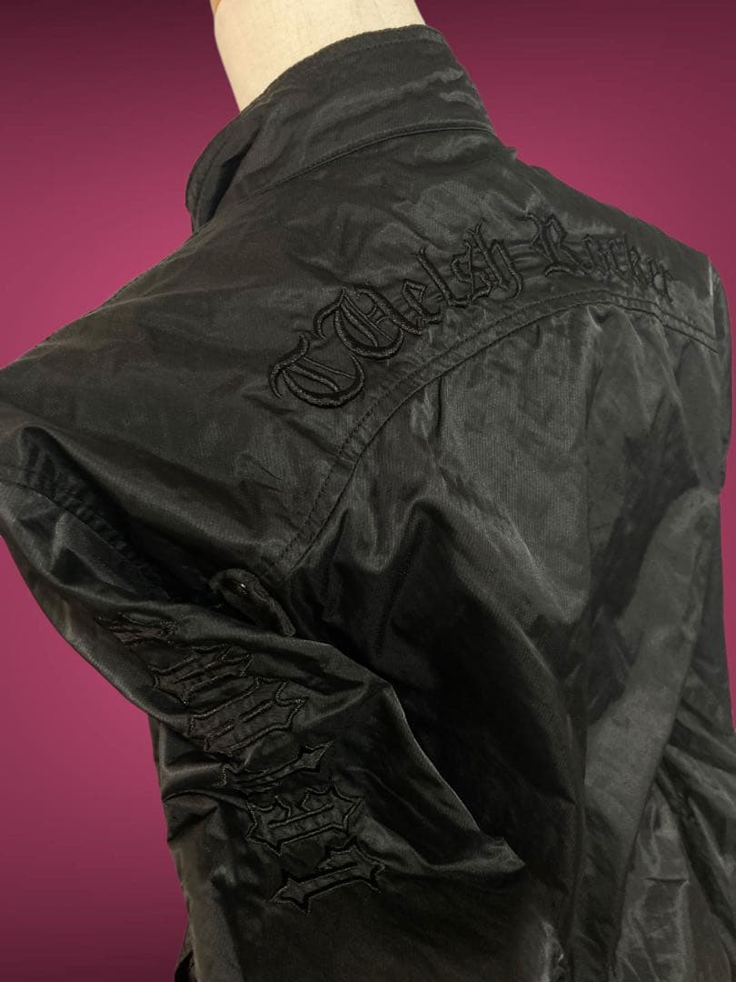 y2k刺繍ドクロ英字フェアリーグランジライダースパンクロックミリタリー黒ゴシック