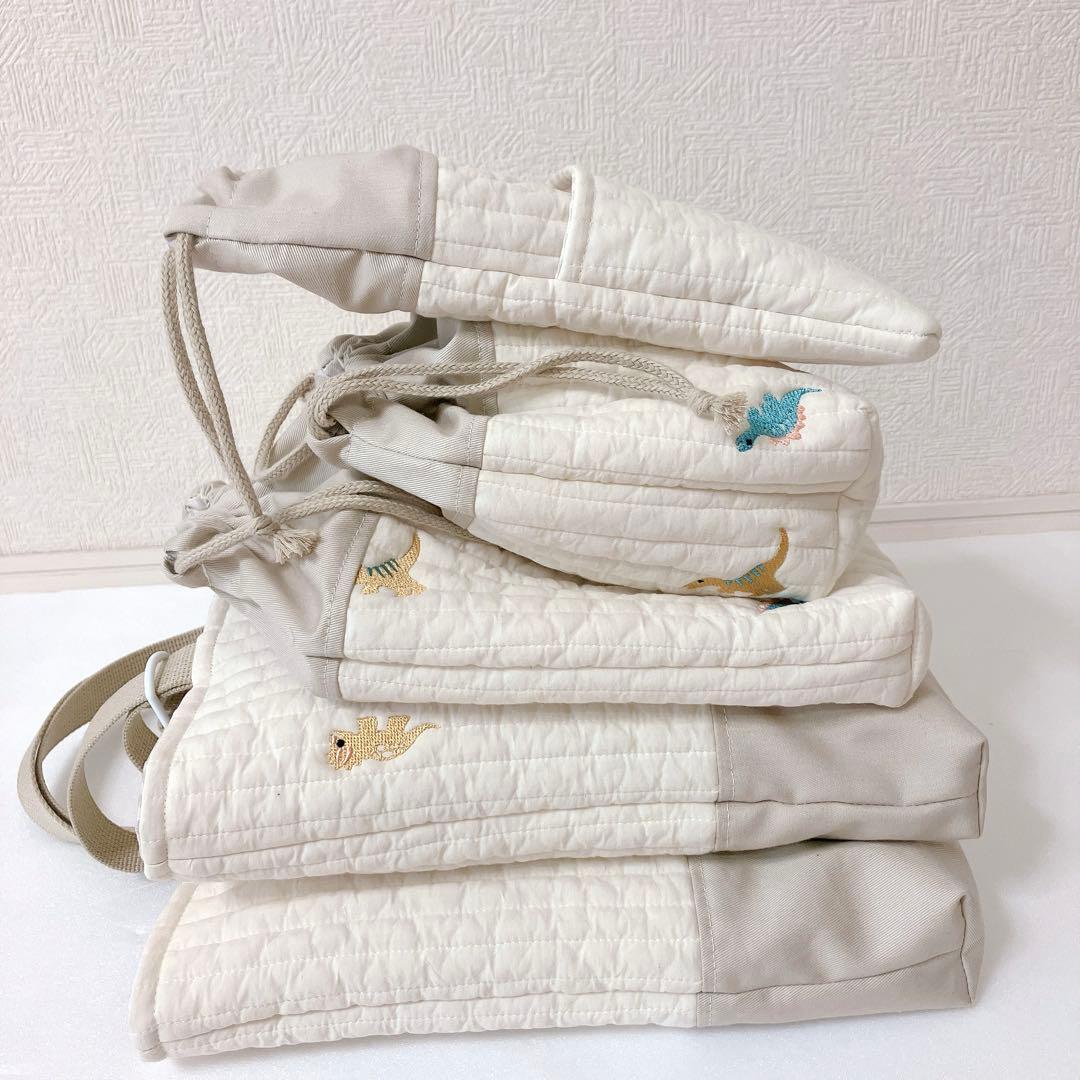 レッスンバッグ 上履き入れ　体操服袋　巾着　箸箱袋　ヌビ　恐竜刺繍