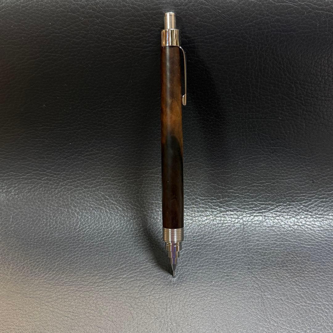 207黒柿縮杢　木製シャーペン　超低重心(溝付き) ステンレス