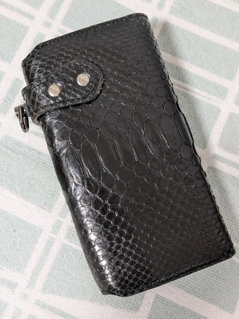 アルズニ　ALZUN　ダイヤモンドパイソンヘビ革本革長財布 ライダースウォレット