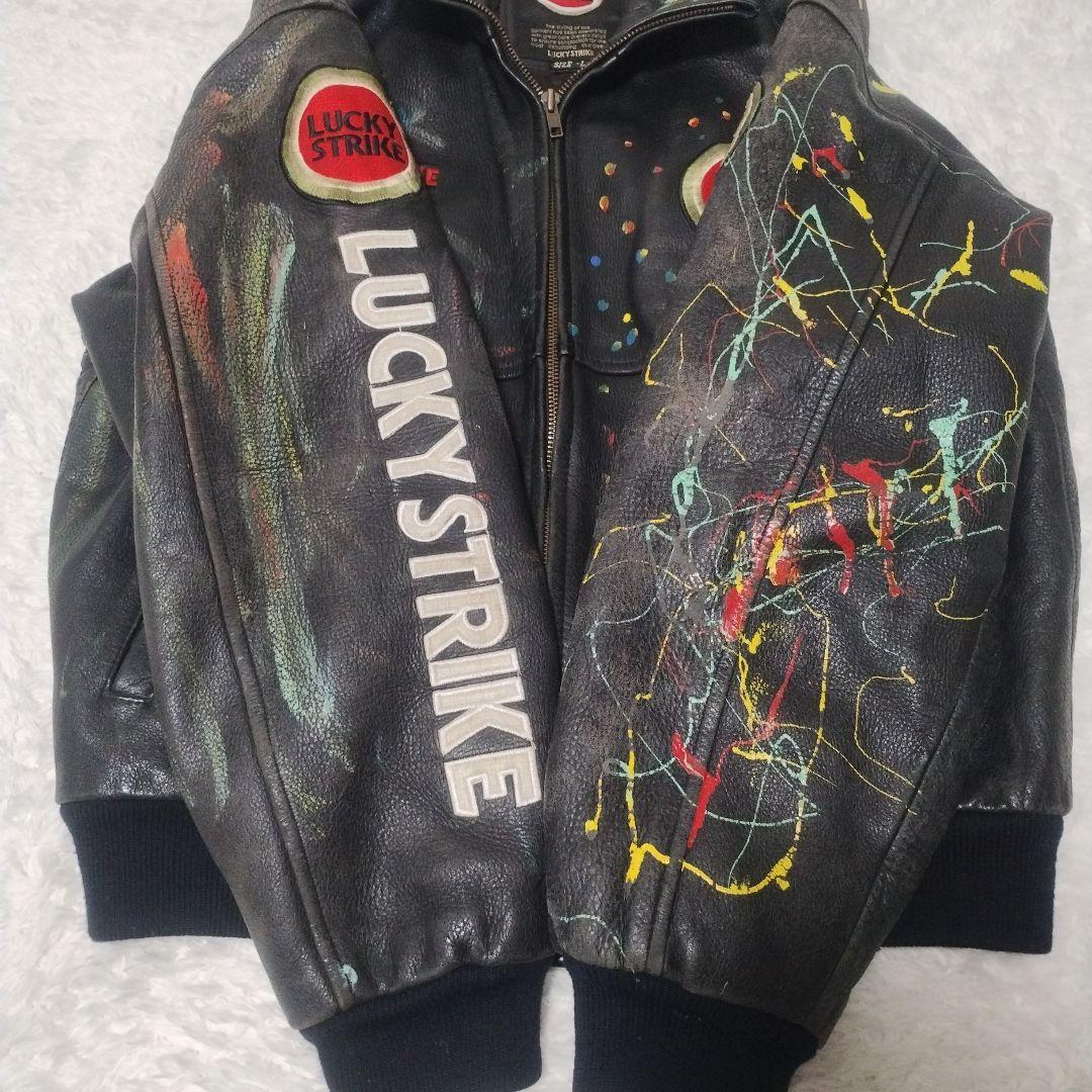N*u様 希少　ラッキーストライク　牛革　レザージャケット　ペイント　ワッペン