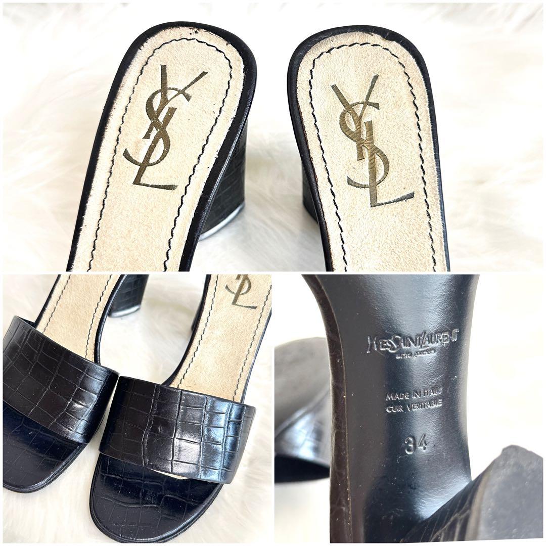 未使用級✨イヴ・サンローラン ミュール パンプス ヒール クロコ イタリア製