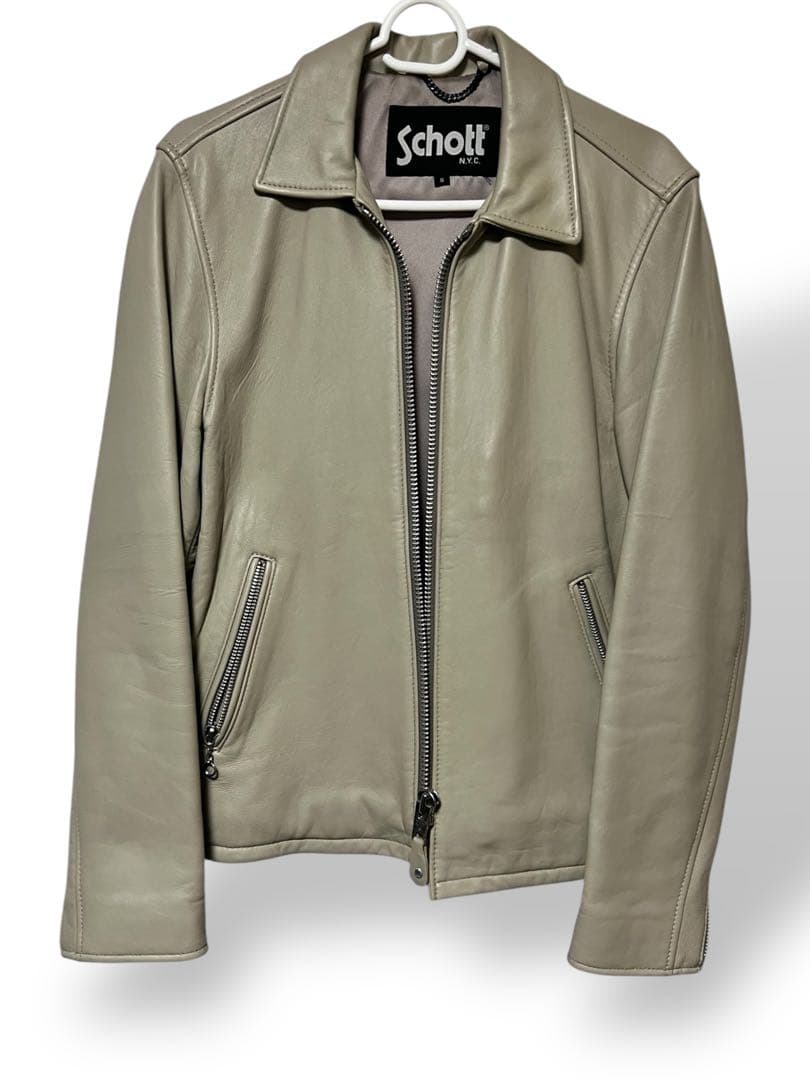 Schott シングルライダースジャケット ライトグレー