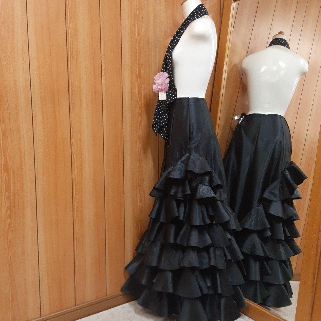 フラメンコ衣装　☆ファルダのみ　豪華ブラックファルダ