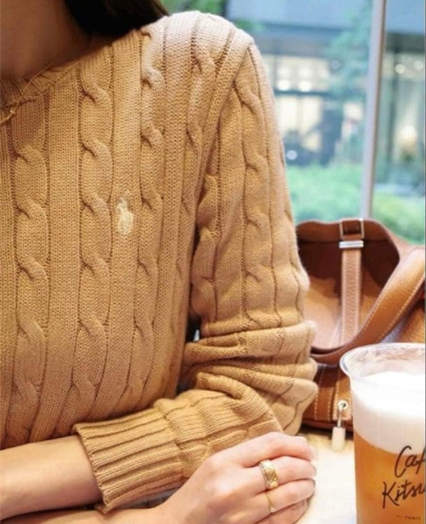 【美品✨】ポロラルフローレン定番大人気ブラウンポニーコットンケーブルセーター