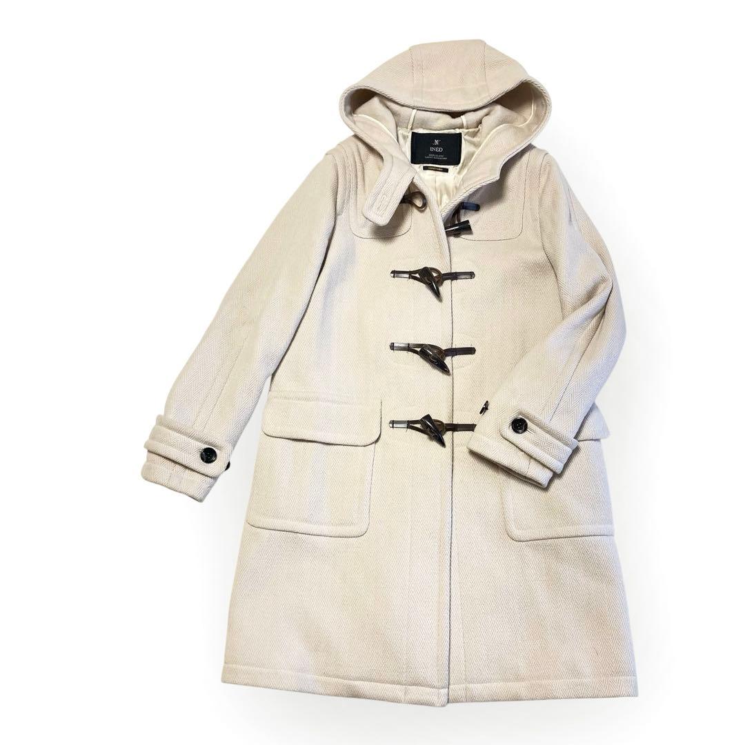 美品✨INED ヘリンボーン L ダッフルコート アイボリー ロング ウール