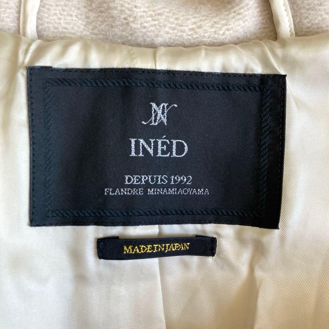 美品✨INED ヘリンボーン L ダッフルコート アイボリー ロング ウール