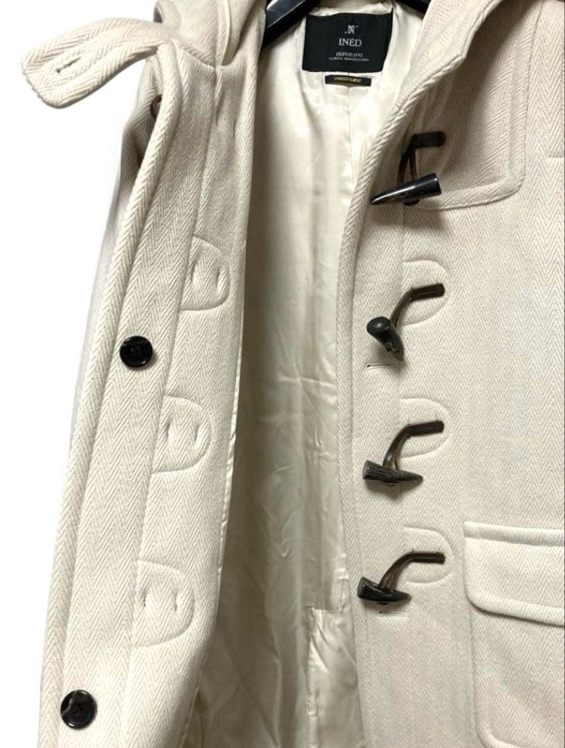 美品✨INED ヘリンボーン L ダッフルコート アイボリー ロング ウール