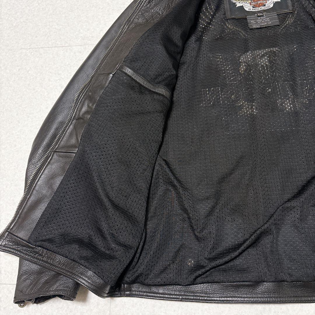 ⭐美品⭐ハーレーダビッドソン シングル ライダースジャケット ロゴ 刺繍 XXL