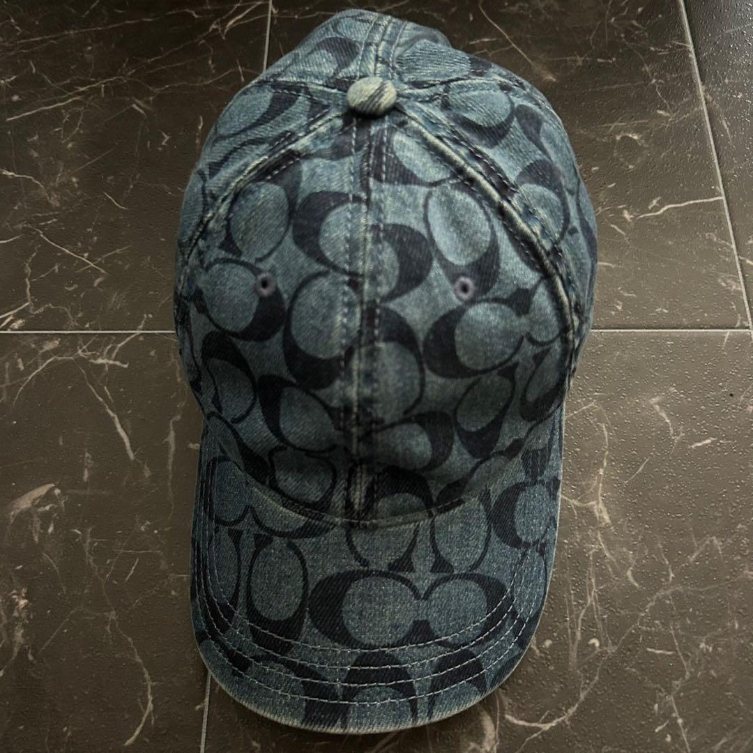 COACH（コーチ）シグネチャーキャップ＊帽子＊デニムブルー＊レザー