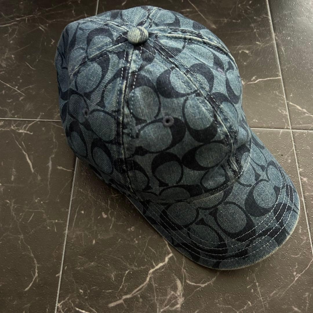 COACH（コーチ）シグネチャーキャップ＊帽子＊デニムブルー＊レザー