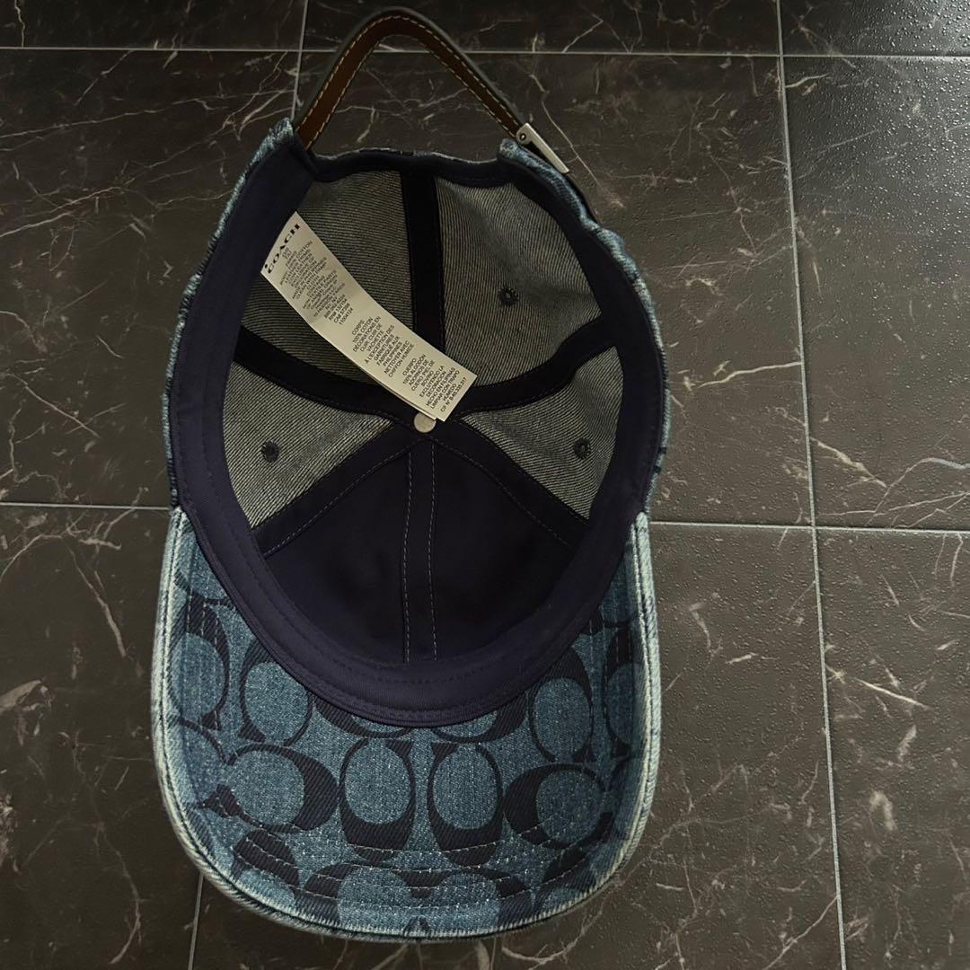 COACH（コーチ）シグネチャーキャップ＊帽子＊デニムブルー＊レザー