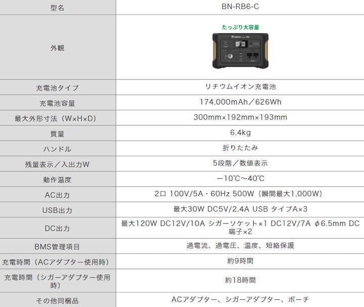 Jackery JVC ポータブル電源 BN-RB6-C　ほぼ新品