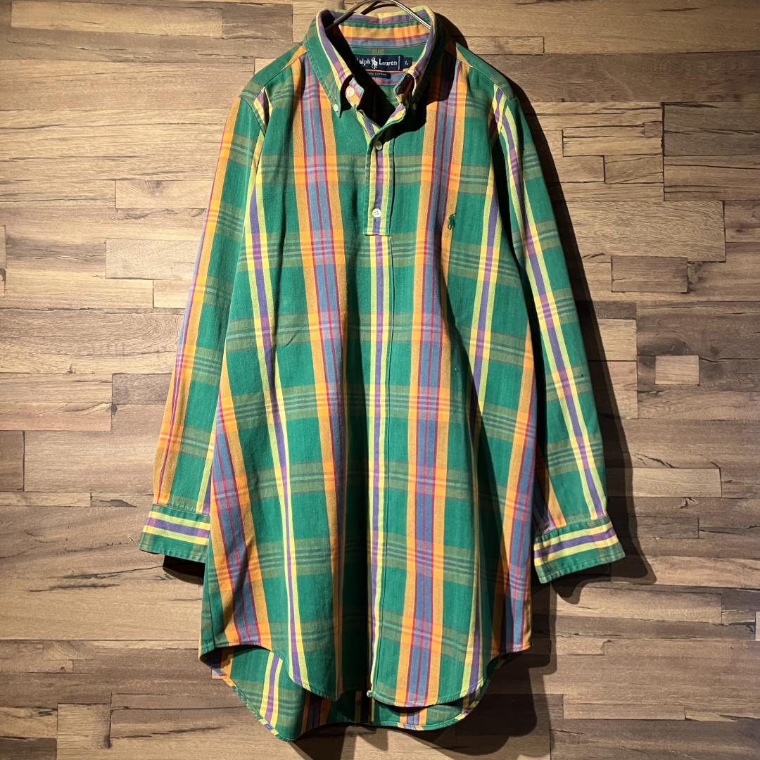 ラルフローレン　チェック柄長袖シャツ　ボタンダウンシャツ/プルオーバー　サイズL