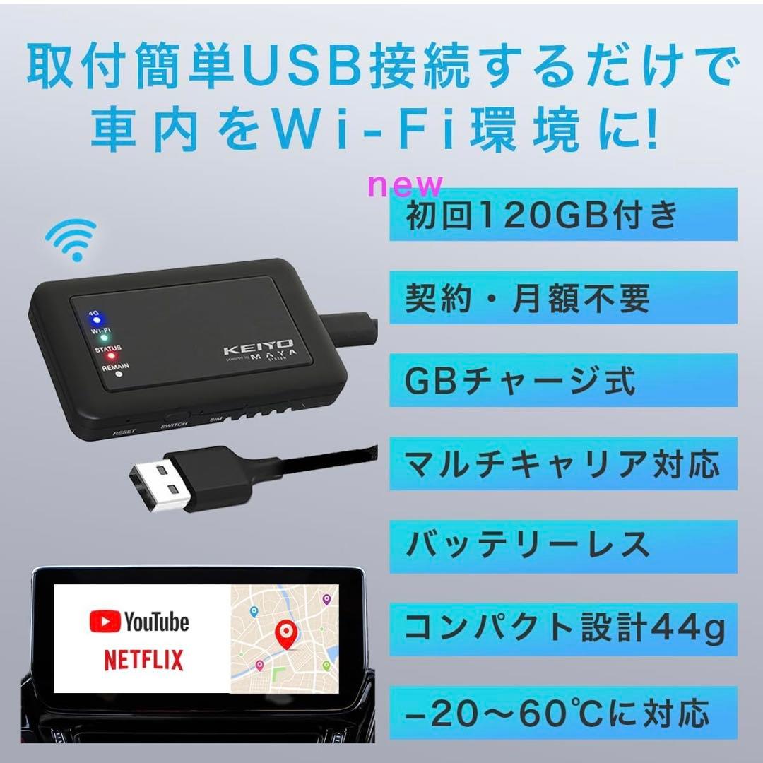 ケイヨウ車載対応Wi-Fiルーター初回120GB バッテリーレス USB電源使用