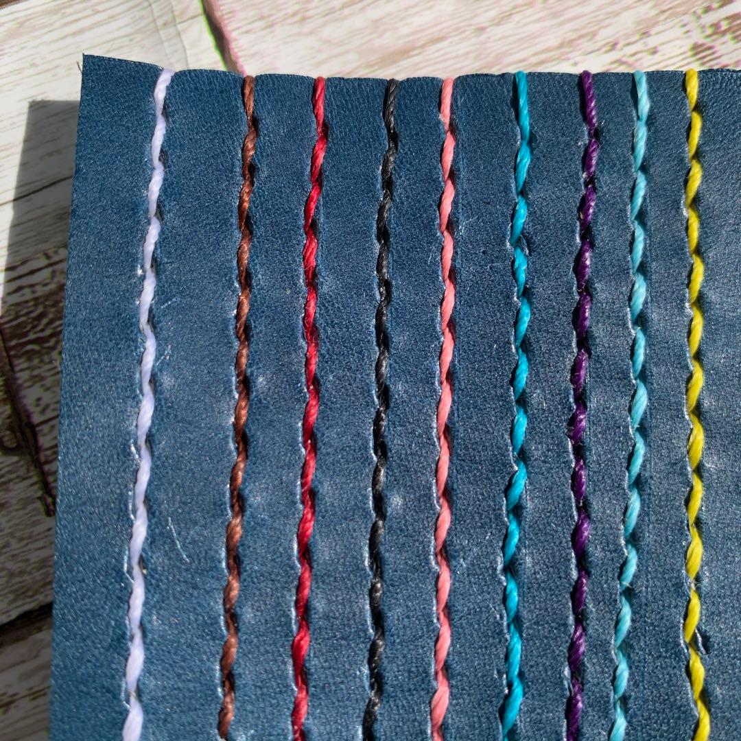 2枚ポケット付き　栃木レザー　ネイビー　iPhoneケース　　本革　手帳型