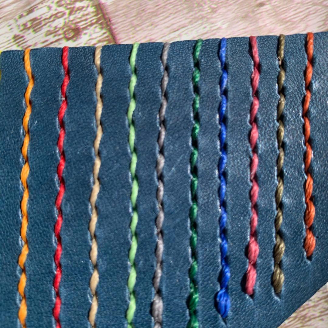 2枚ポケット付き　栃木レザー　ネイビー　iPhoneケース　　本革　手帳型