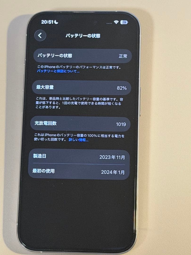 iPhone 15Pro 256GB ホワイトチタニウム本体 箱・予備フィルム付