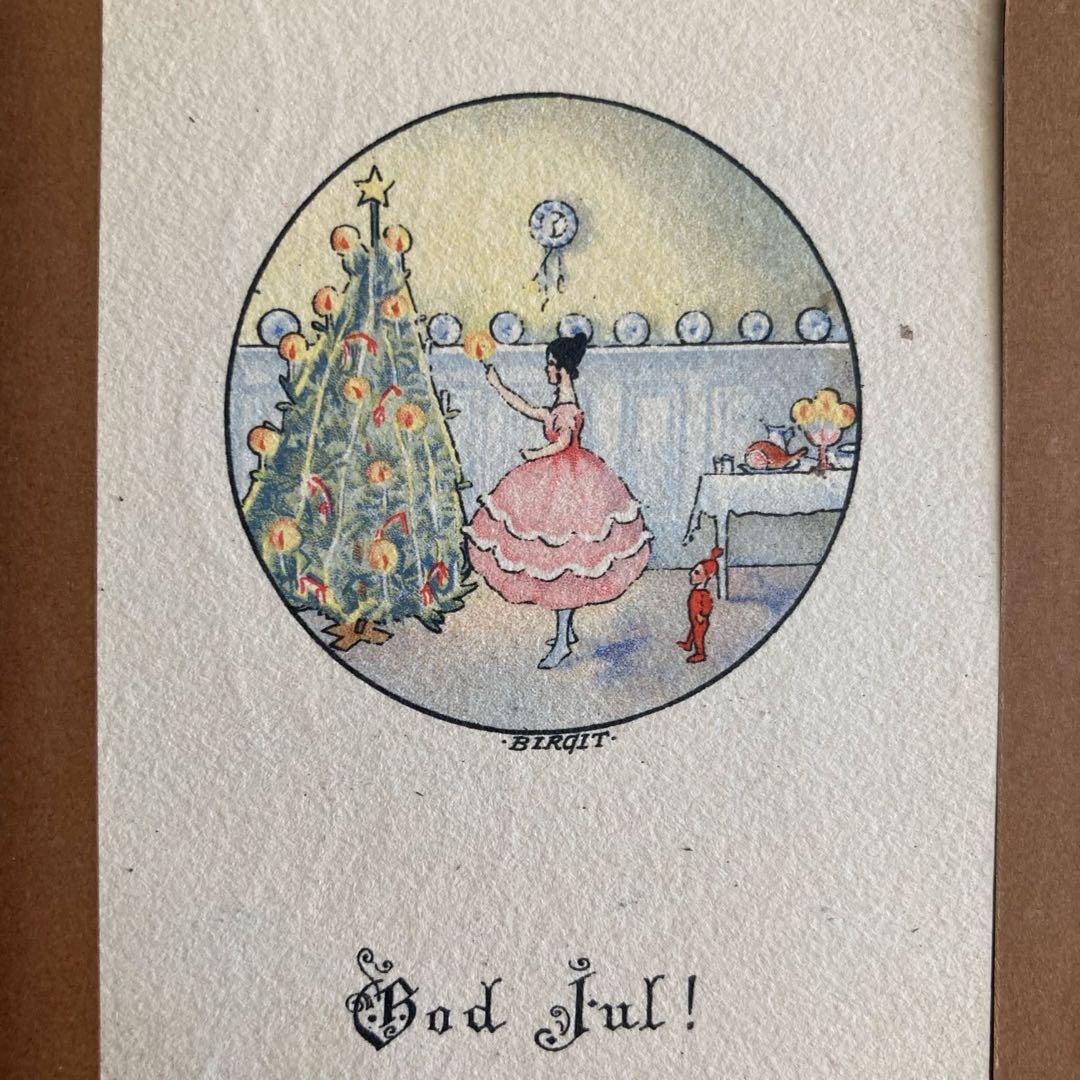 アンティークフレーム（BIRGITのミニカード/ツリーを飾る女の子とトムテ♪）