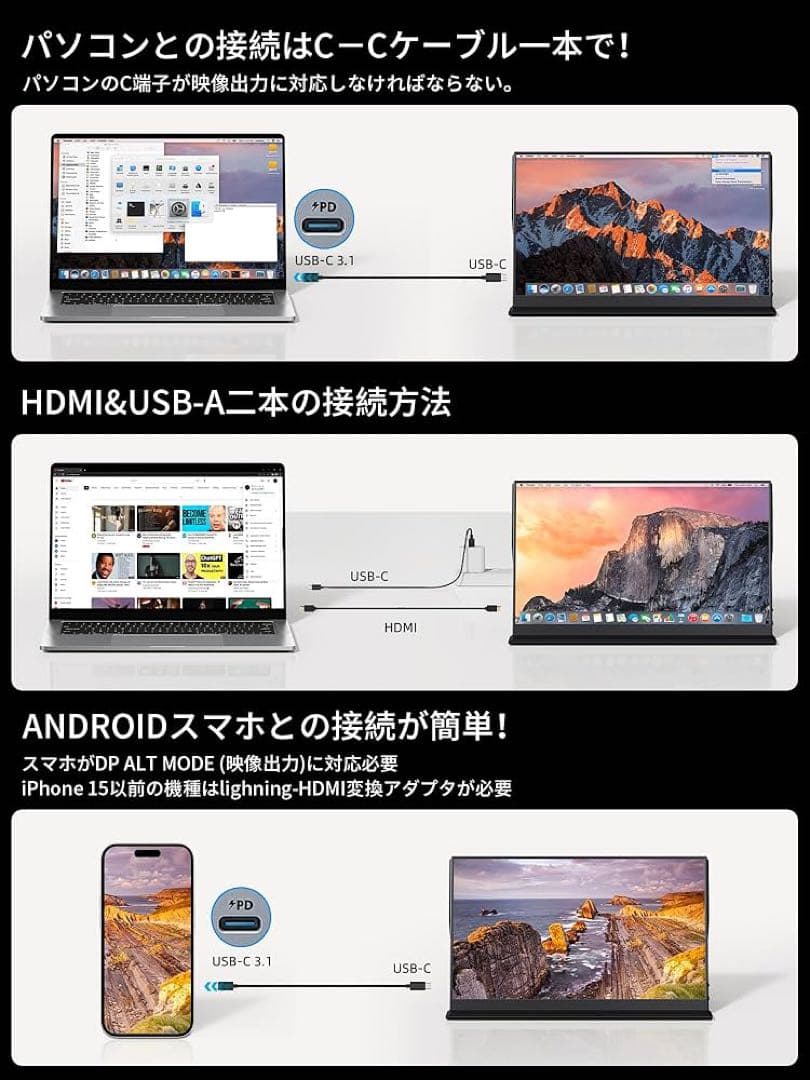 ポータブルモニター(タッチ対応)