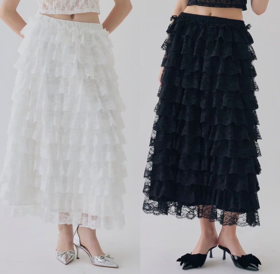 トリートユアセルフ girly lace frill long skirt