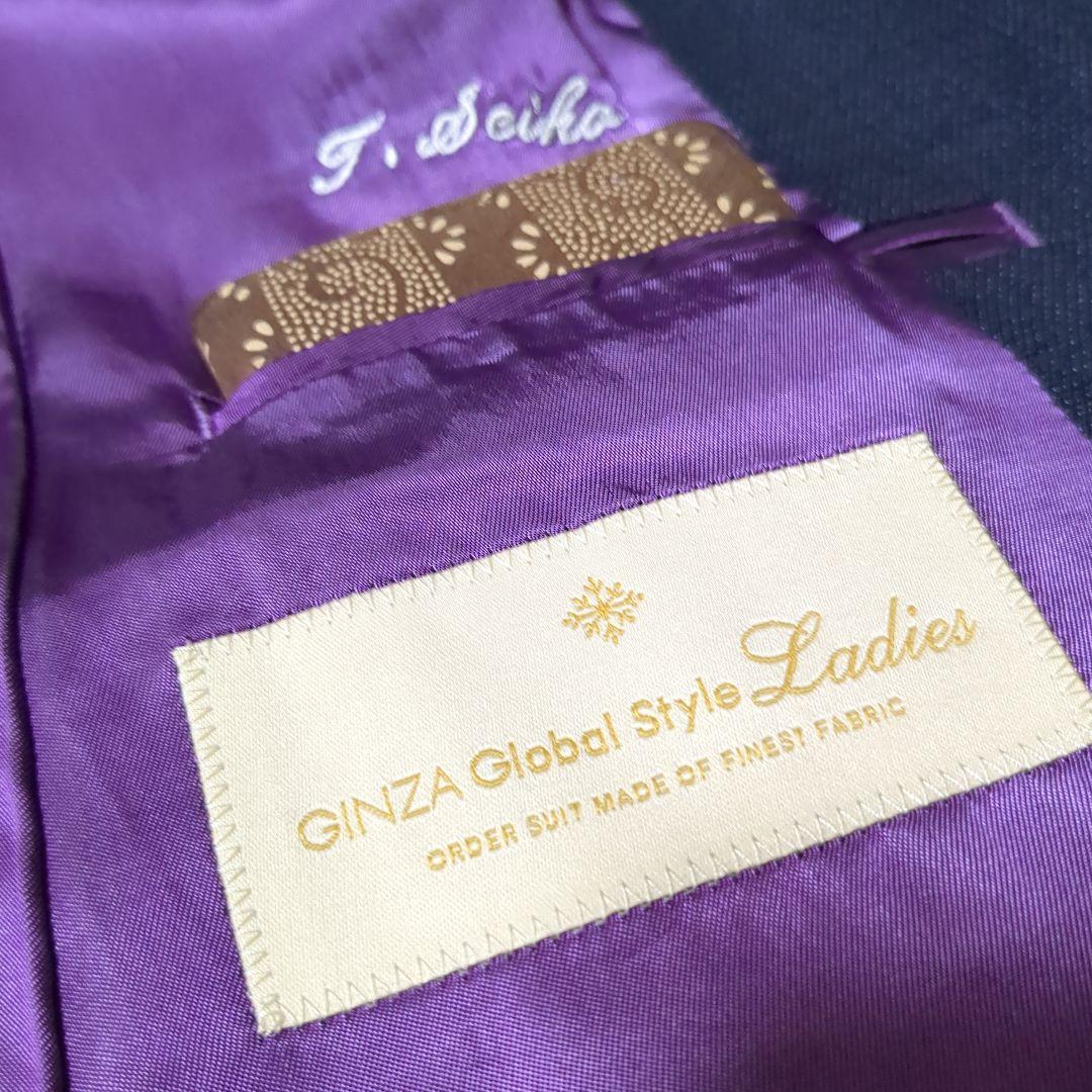 グローバルスタイルパンツスーツ　インポート生地　ネイビー