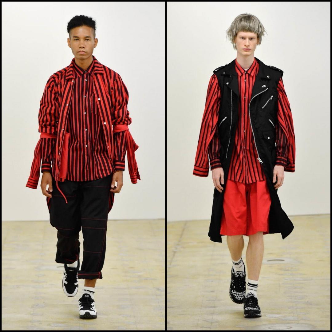 【しゅば】コムデギャルソンシャツ　ロング丈　袖二股ストライプシャツ