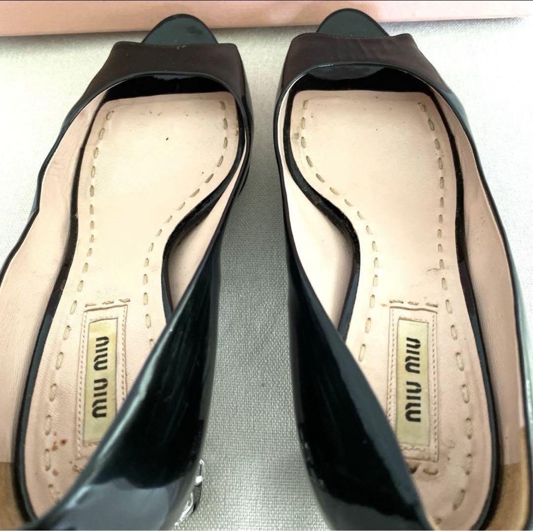 ミュウミュウ miumiu ビジュー ブラックパンプスオープン サンダル 24
