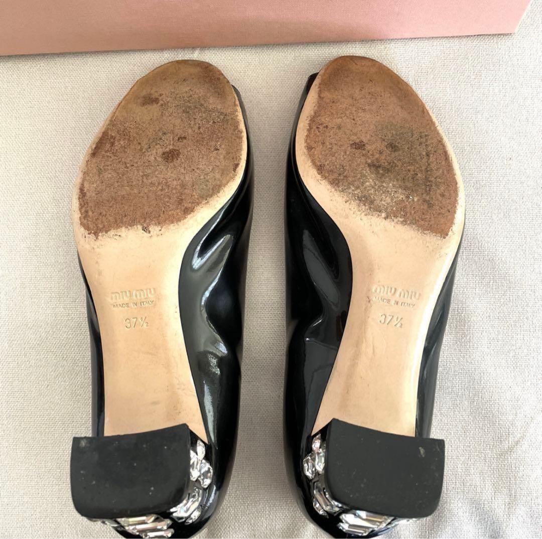 ミュウミュウ miumiu ビジュー ブラックパンプスオープン サンダル 24