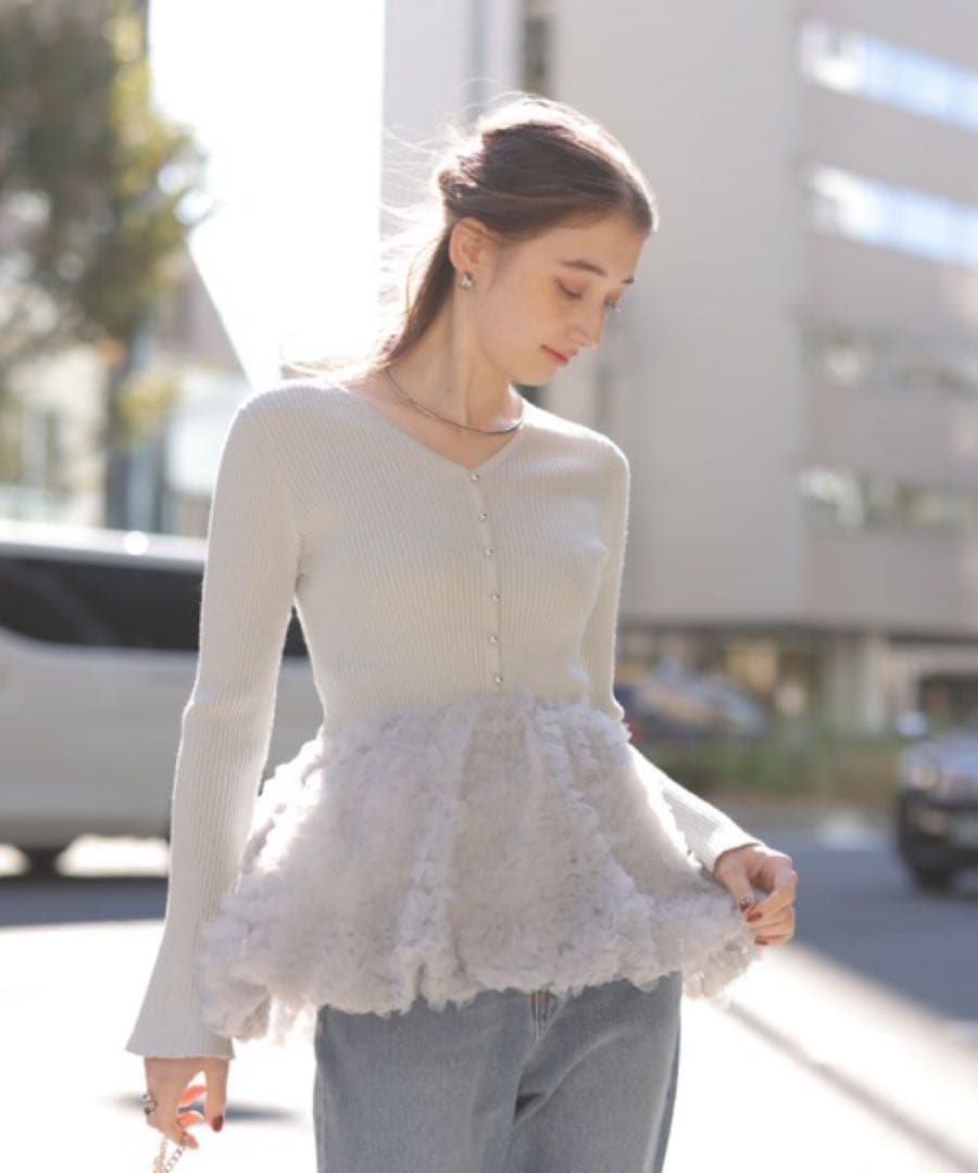 Rirandture リランドチュール チュールバルーンペプラムニット