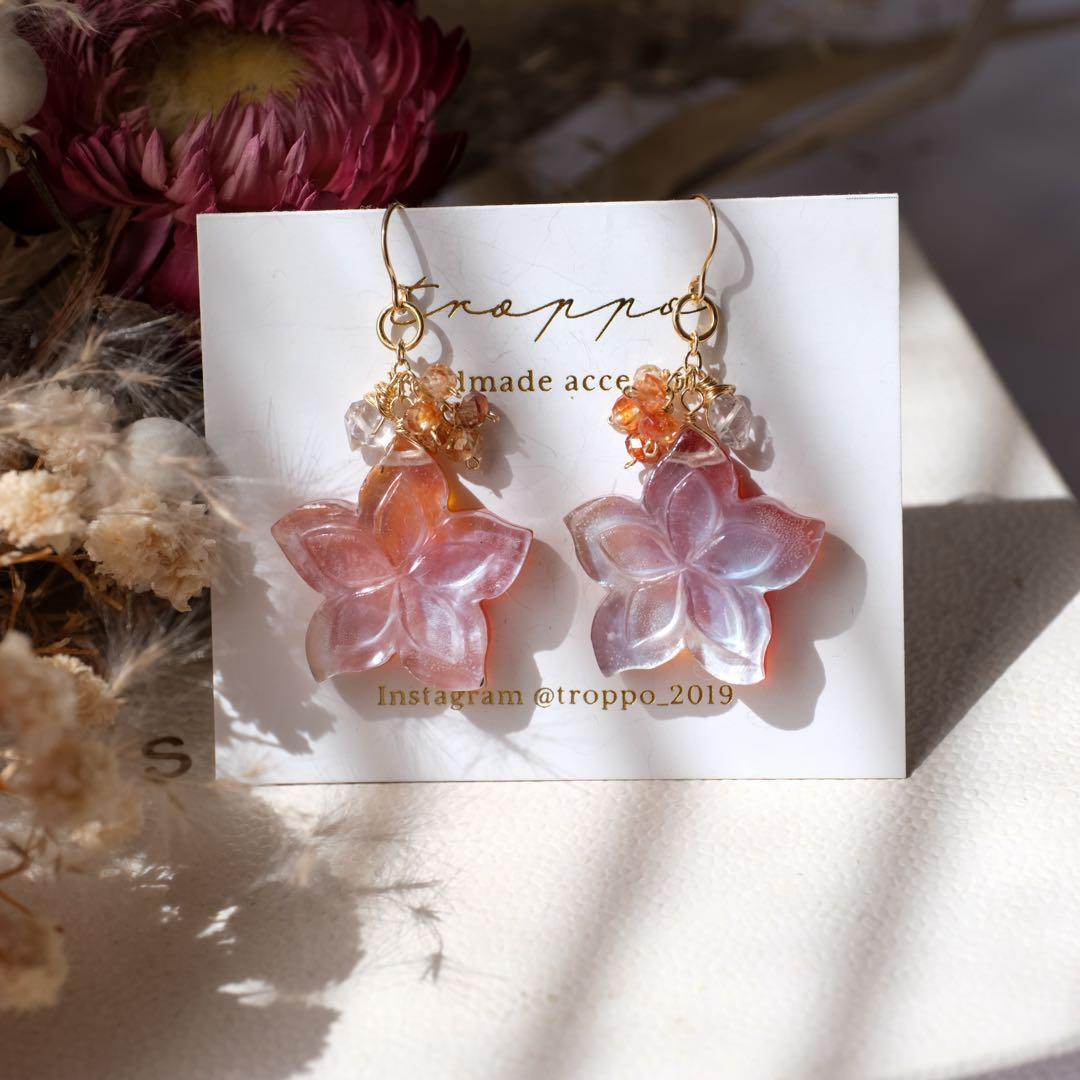 Q's B 14kgfダブルプルメリアカービングピアス