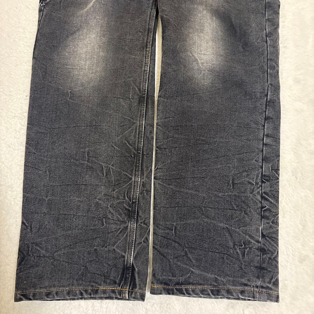 絡繰魂 Karakuri ブラックデニム W32 鯉刺繍 シルバー 5連ポケット