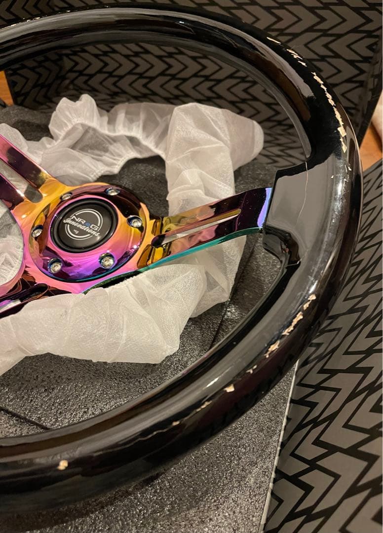 NRG RST-018BK-MC 強化ステアリング 木製 クロームスポーク