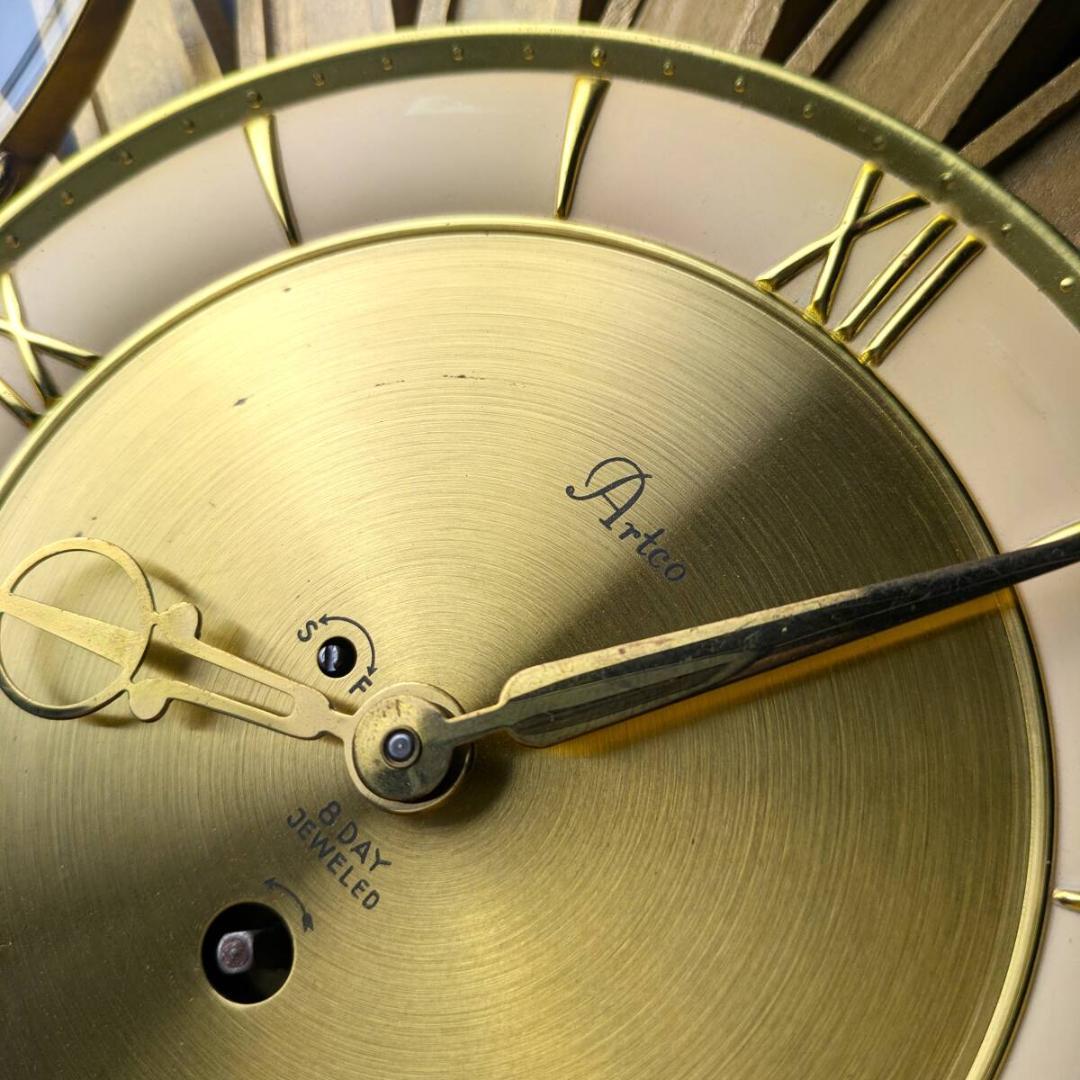 USA Artco社 木製サンバースト 金色 手巻掛時計 58cm ビンテージ