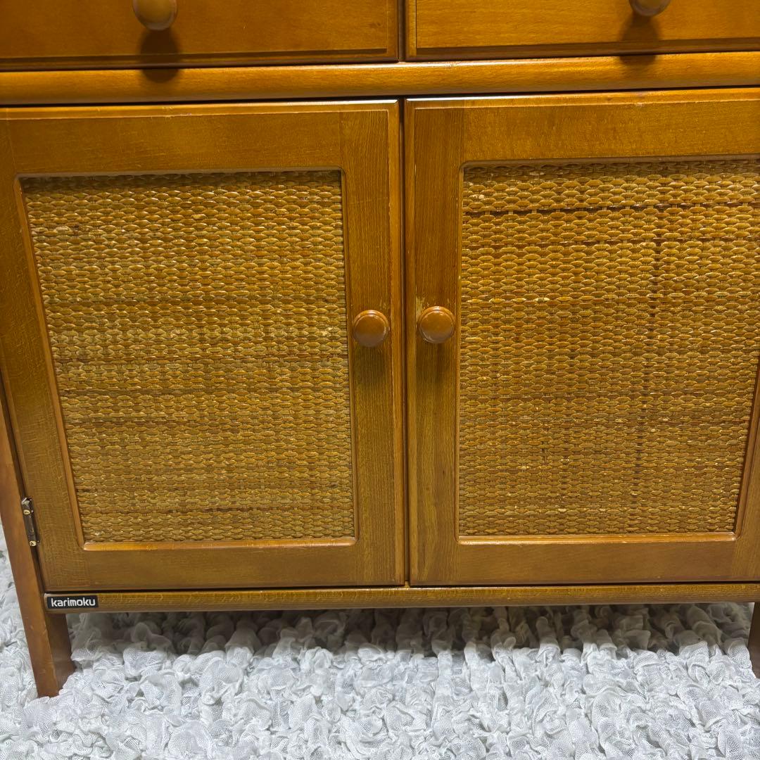 希少　オールドカリモク　ラタン　電話台　FAX台　キャビネット