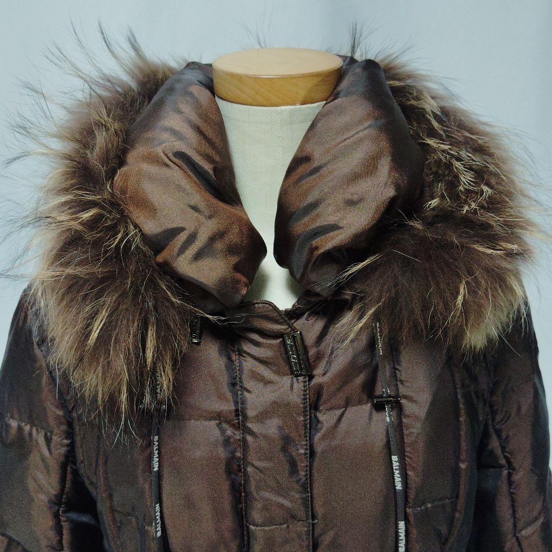 BALMAIN　バルマン　ダウンコート　ロング　Aライン　レディース　L　茶