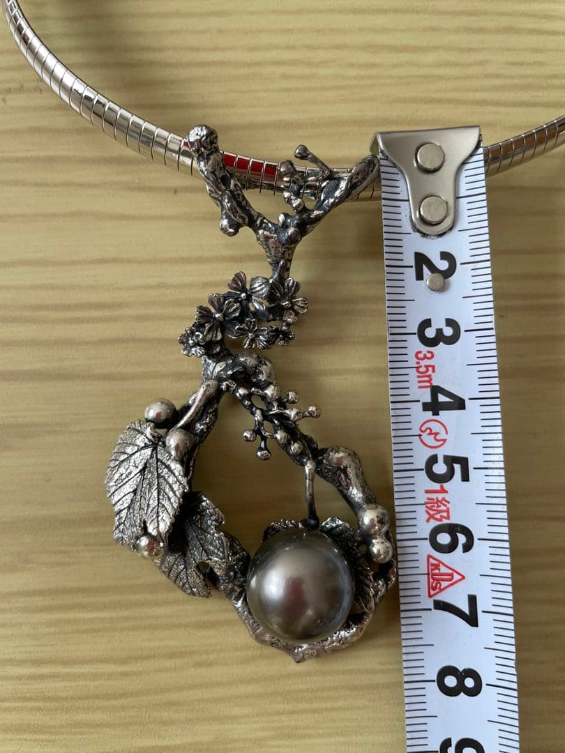 創作工房　KENZO チョーカー silver 黒真珠 花モチーフ13mm