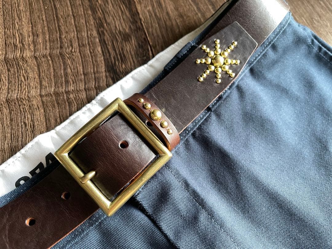 ディッキーズ874専用スタッズベルト　ダークブラウン　真鍮　HTC CALEE