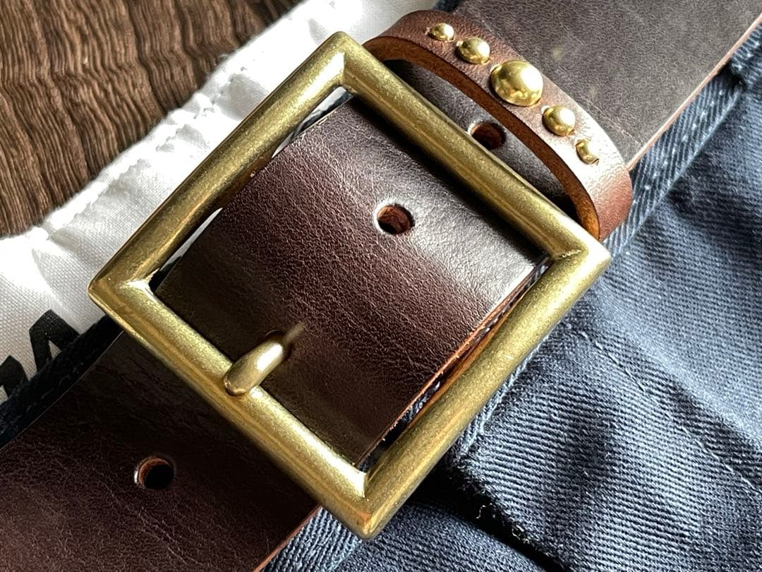 ディッキーズ874専用スタッズベルト　ダークブラウン　真鍮　HTC CALEE