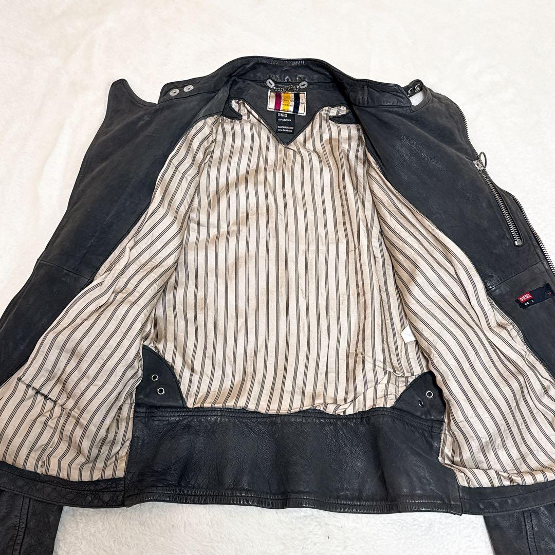 希少✨ ディーゼル シングルライダースジャケット レザー チャコールグレー