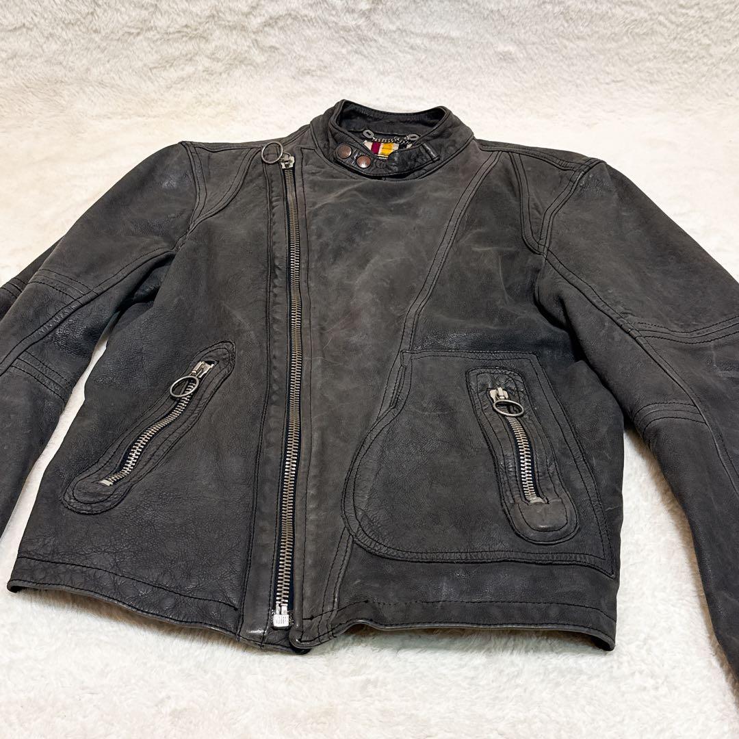 希少✨ ディーゼル シングルライダースジャケット レザー チャコールグレー