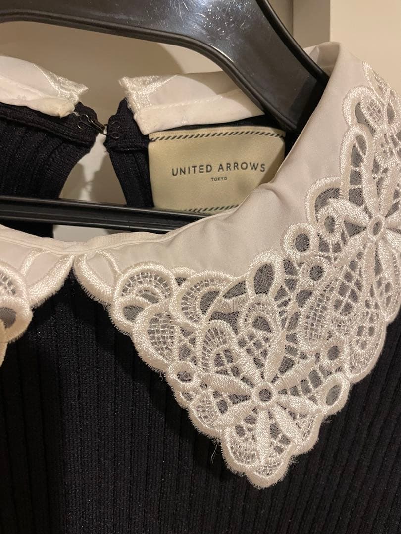 UNITED ARROWS 黒リブニット レース襟　付け外し可