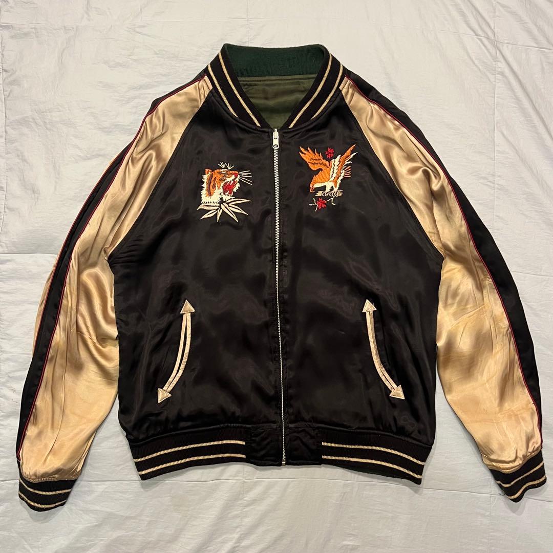 HOUSTON スカジャン XL オリーブ ブラック リバーシブル 虎 鷹 龍